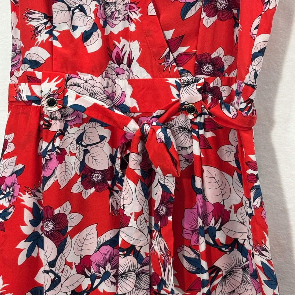 Anthropologie Yumi Kim 100% Silk Floral Jumpsuit SM Red Sleeveless Romantic - Picture 5 of 12